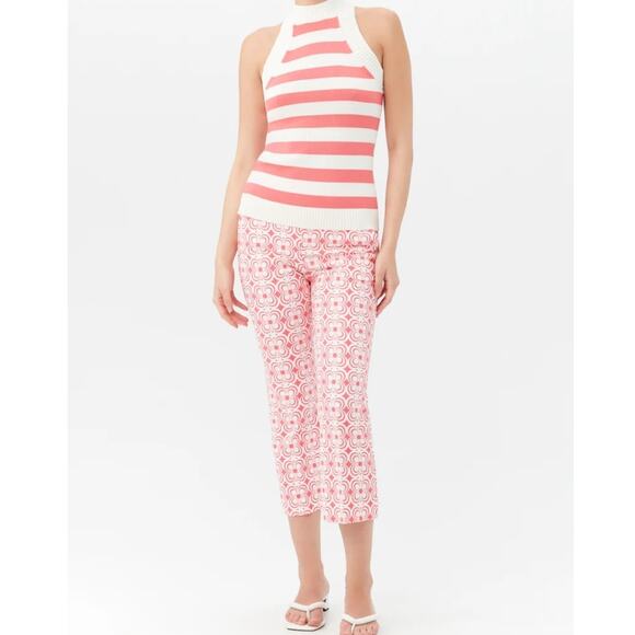 Trina Turk Geometric Print Cropped Kick-Flare Pants White Red – Size 6 NWOT - Picture 1 of 11